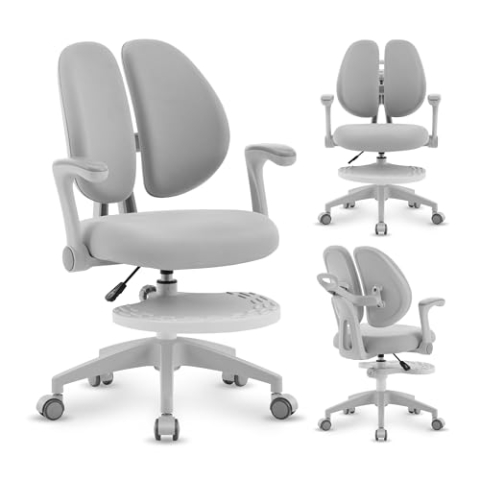 MARK ADLER Junior 4.9 Grau | Ergonomischer Kinderstuhl Drehstuhl mit Verstellbarer Rückenlehne & Sitzhöhe | Kinder Bürostuhl mit Fußstütze & Rollen | 1 Stück | Kinderzimmer Schreibtischstuhl