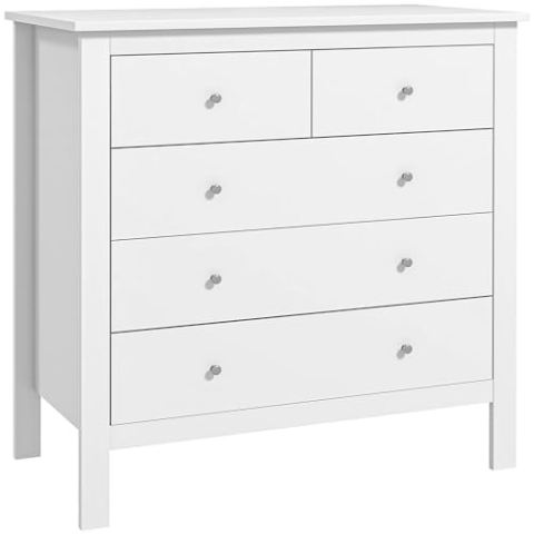 HOMCOM Kommode Beistellschrank mit 5 Schubladen Sideboard mit Anti-Kipp-Schutz, Schubladenkommode für Schlafzimmer, Wohnzimmer, Weiß 79 x 39,5 x 80,5 cm