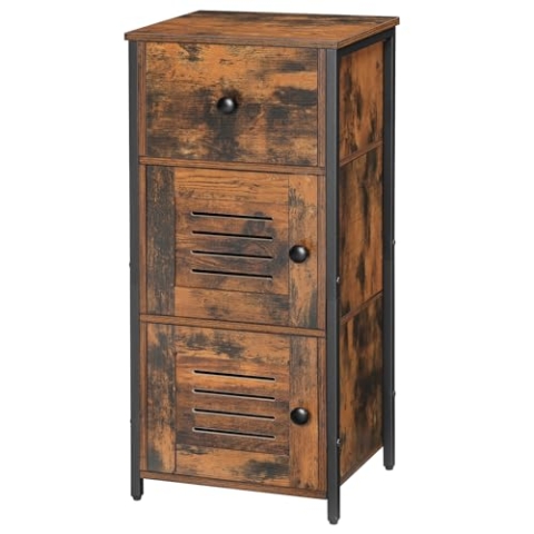 HOOBRO Beistellschrank mit Schublade, Kommode Schrank im Vintage-Stil, verstellbare Ablage, Kleiner Telefonschrank, für Wohnzimmer, Schlafzimmer, (30 x 34 x 75 cm) Dunkelbraun und Schwarz EBF15CW01G1