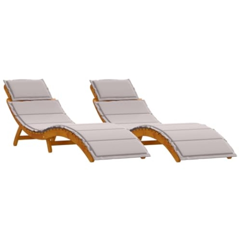 vidaXL Klappbare Sonnenliege mit Kissen, verstellbar, wetterbeständig, aus solidem Akazienholz, bequemer Stuhl für Balkon und Poolbereich, Set von 2 Sitzstühlen