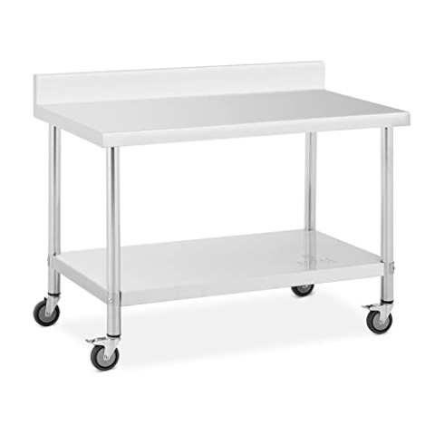 Royal Catering RCAT-120/70-WS Edelstahltisch mit Rollen und Aufkantung 70 x 120 cm 158 kg Tragkraft Arbeitstisch mit Rollen Arbeitstisch auf Rollen Arbeitstisch Rollen