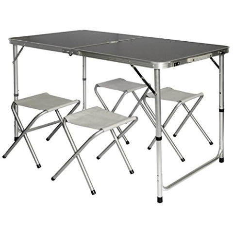 AMANKA Alu Campingtisch 120x60cm - Klapptisch Set mit 4 Stühlen - 3-Fach höhenverstellbarer Falttisch Anthrazit