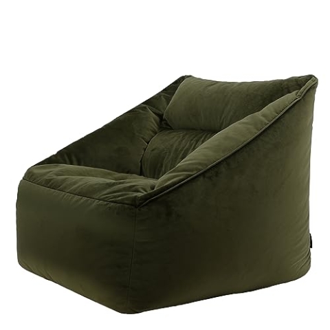 Icon Natalia Sitzsack Sessel für Erwachsene, Olivgrün, Flauschiger Samtstoff, Riesen Sitzsack Samt mit Füllung, Bean Bag Chair, Bequemer Sessel Wohnzimmer, Lounge, Schlafzimmer, Büro