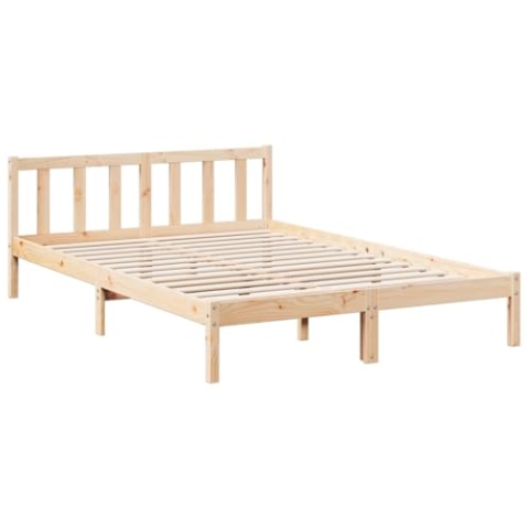 vidaXL Massivholzbett, Holzbett mit Kopfteil Lattenrost, Doppelbett für Schlafzimmer, Bett Bettgestell, Modern, 140x210cm Massivholz Kiefer