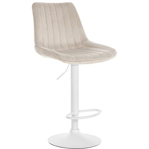 CLP Barhocker Toni Samt | Höhenverstellbarer Thekenhocker mit Rückenlehne | Barstuhl mit Metallgestell, Farbe:Creme, Gestell Farbe:weiß