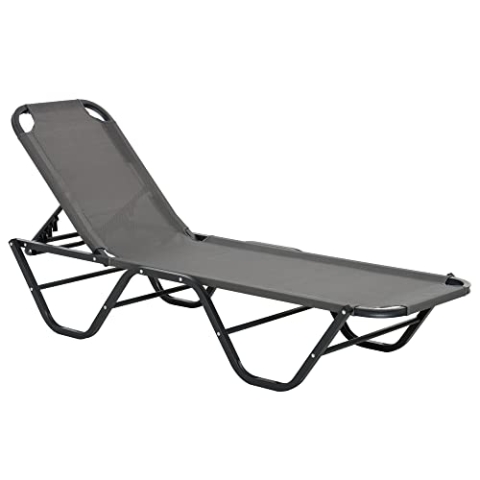 Outsunny Sonnenliege Strandliege 5-Stufige Alu Gartenliege Relaxliege Texteline Grau+Schwarz 163 x 58,5 x 91 cm