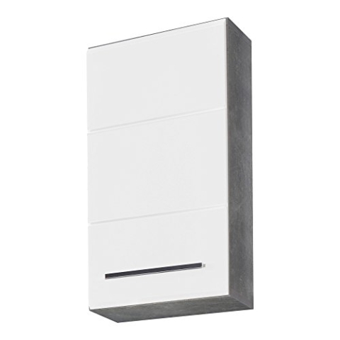trendteam smart living - Nano - Hängeschrank - Beton Stone/Weiß Hochglanz - Badschrank hängend mit 2 Fächern und 1 Einlegeboden - (BxHxT) 32 x 61 x 21 cm - pflegeleicht und kratzfest