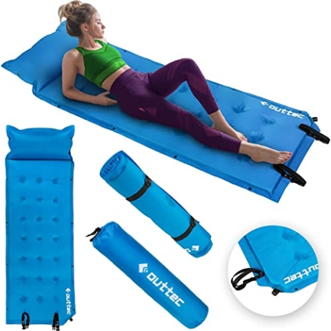 Outtec Camping Selbstaufblasende Isomatte, Luftmatratze mit Kissen, Reisematratze 193x68x3,5cm Luftbett Ultraleicht Wasserdicht für Outdoor, Camping und Reisen Feldbett Blau