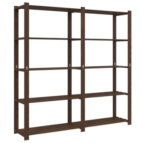 vidaXL Lagerregal, Regal mit 5 Böden, Multifunktional Holzregal für Küche Bad Büro, Schwerlastregal Kellerregal Werkstattregal, Braun Massivholz Kiefer