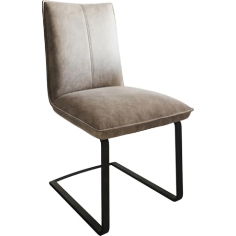 DELIFE Schwingstuhl Lelio-Flex Freischwinger flach Schwarz Mikrofaser Taupe Vintage Taschenfederkern
