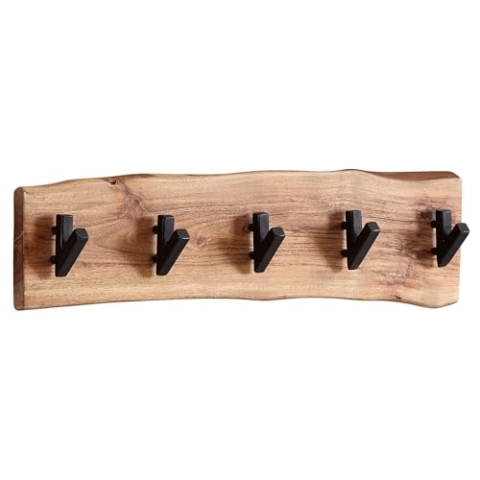 Wohnling Design Wandgarderobe Akazie Massivholz/Metall 60 x 17 x 9 cm, Hakenleiste Flurgarderobe Wand, Garderobe Holz