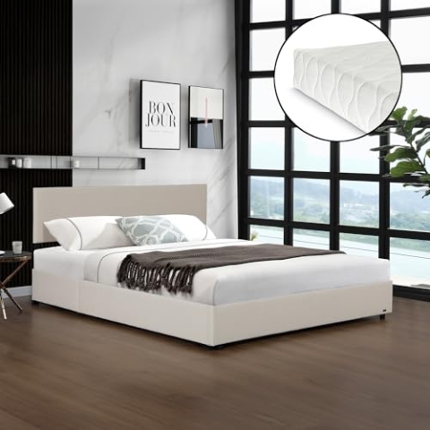 Corium Polsterbett Juva mit Matratze Bettgestell mit aufklappbarem Lattenrost Bettrahmen Cord Schlafzimmer 180x200 cm Beige