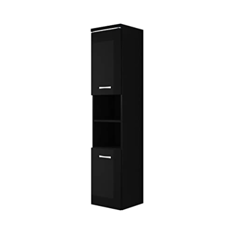 Badezimmer Schrank Paso 160cm Hochglanz Schwarz Fronten – Regal Schrank Hochschrank Schrank Möbel Badschrank