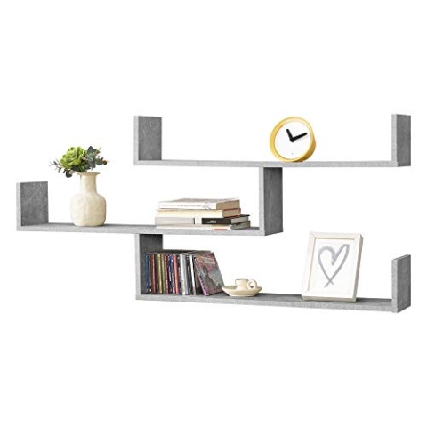 [en.casa] Wandregal Grimstad 119 x 18 x 55 cm Bücherregal Hängeregal mit 3 Ablageflächen bis 14 kg Spanplatte Betonoptik
