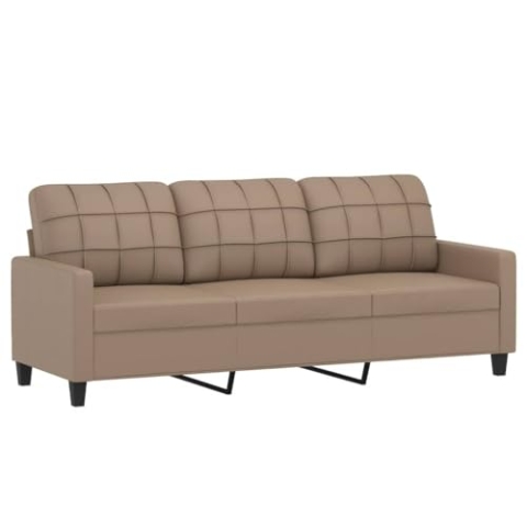 vidaXL Sofa 3 Sitzer, Couch für Wohnzimmer, Polstersofa mit Metallgestell, Loungesofa Sitzmöbel Wohnzimmersofa Dreisitzer, Cappuccino Braun Kunstleder