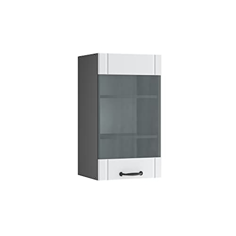Vicco Küchenglasschrank Fame-Line, Glashängeschrank, Weiß Landhaus/Anthrazit, 40 cm