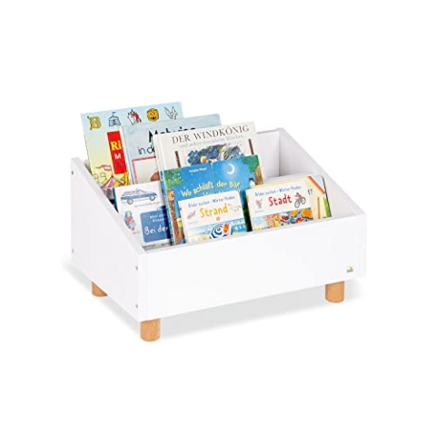 PINOLINO Kinderbücherregal Ando - Skandinavisches Design, 2 stufenförmige Fächer, weißes MDF, mit abgerundeten Holzfüßen, Regal für Kinder ab 3 Jahren, Weiß, breit