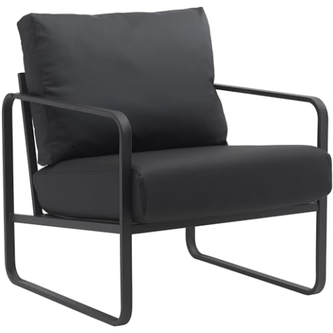 CLP Lounger Manea I Relaxsessel Kunstleder Oder Stoff Bezug I Mit Stabilem Metallgestell I Gepolsteter Clubsessel, Farbe:schwarz, Material:Kunstleder