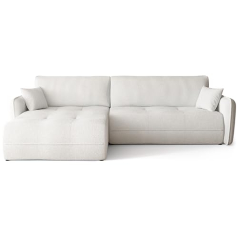 BROMARKT Ecksofa mit Schlaffunktion Couch mit Bettkasten Wohnzimmer Möbel Freistehend Wellenfedern Schlafsofa Sofa Boucle Wohnlandschaft L Form 3 Sitzer 263x150x85 cm Weiß