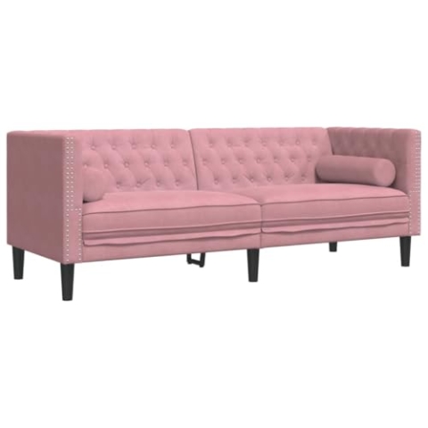 vidaXL Chesterfield Sofa mit Nackenrollen 3-Sitzer, Couch mit Armlehnen Rückenlehne Stützbeine, Polstersofa für Wohnzimmer, Couchgarnitur, Rosa Samt