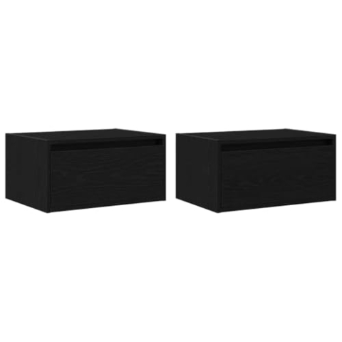 vidaXL Wand-Nachttische mit LED-Leuchten 2 STK. Schwarz Eichen-Optik, Schrank, Nachtschrank, Bettschrank, Nachttisch, Nachtkonsole, Betttisch