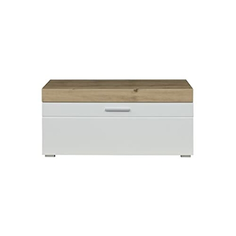 trendteam smart living - Amanda - Sitzbank - Asteiche/Weiß Hochglanz - Schuhschrank mit 1 Klappe und 2 Fächern - (BxHxT) 91 x 42 x 38 cm - silberfarbener Griff - Kratzfest