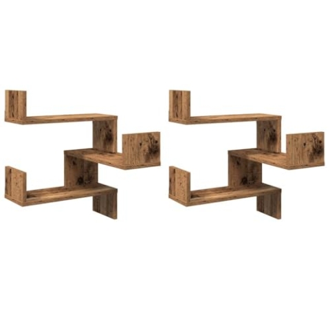 vidaXL Wand-Eckregale 2 STK. Altholz-Optik 40x40x49,5 Holzwerkstoff, Wandregal, Wandablage, Wandeckregal, Eckregal, Hängeregal, Schweberegal, Regal