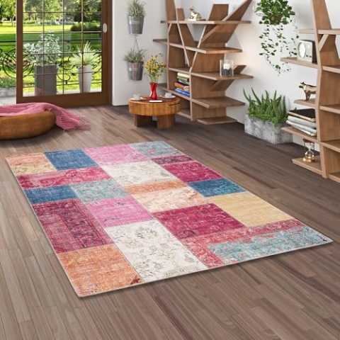 Pergamon Luxus Vintage Designer Teppich Primus Bunt Patchwork in 5 Größen