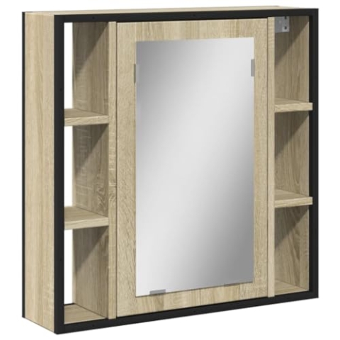 vidaXL Bad Spiegelschrank, Badschrank mit Stauraum, Hängeschrank Wandschrank für Badezimmer, Badspiegel Spiegel, Sonoma-Eiche Holzwerkstoff