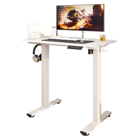 Worktrainer MiniDesk Weiß | Höhenverstellbarer Schreibtisch | Elektrischer Sitz-Steh-Tisch Ergonomisch & Verstellbar Perfekt fürs Homeoffice & den Arbeitsplatz | Mit Memory-Steuerung – Höhe: 73–118 cm