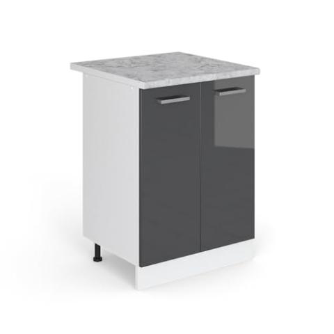 Vicco Unterschrank R-Line, Anthrazit Hochglanz/Weiß, 60 cm mit Türen, mit Arbeitsplatte