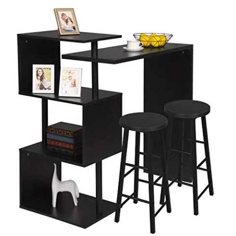 WOLTU 1x Bartisch + 2X Barhocker Stehtisch Bistrotisch Bartheke Tresentisch, mit 3 Ablagefläche, drehbar, Metall, MDF, 134x38x112cm(BxTxH)