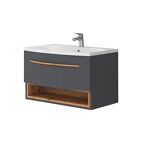 Vicco Badmöbel-Set Stelantis, Badezimmerschrank-Set, Anthrazit/Eiche, 2 Teile