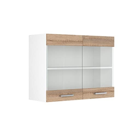Vicco Hängeschrank R-Line, Wandhängeschrank, Sonoma/Weiß, 80 cm mit Glastüren