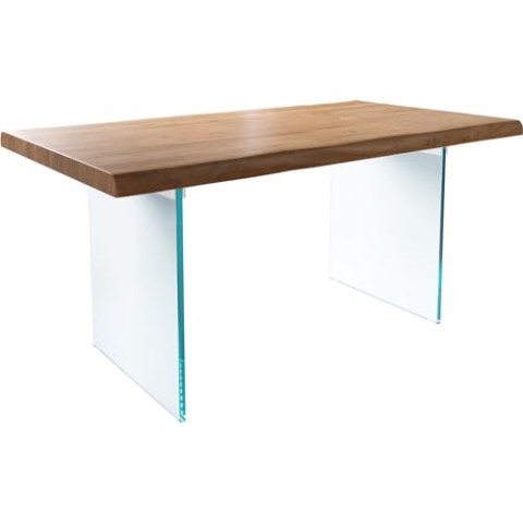 DELIFE Esszimmertisch Edge Akazie Natur 160x90 XL Glas Live-Edge Esstisch