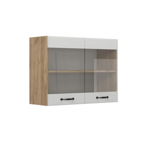 Vicco Küchenglashängeschrank R-Line, Glashängeschrank, Weiß Landhaus, 80 cm