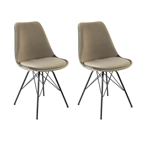 Kick Collection 2er Set Esszimmerstühl Velvet - Samt - Taupe - Modern und Hochwertig - Samtstoff und Metall - Erhältlich in vielen Farben