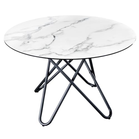 Riess Ambiente Runder Design Esstisch Ellipse 120cm Marmor weiß Keramik Hairpin Legs Küchentisch Esszimmertisch