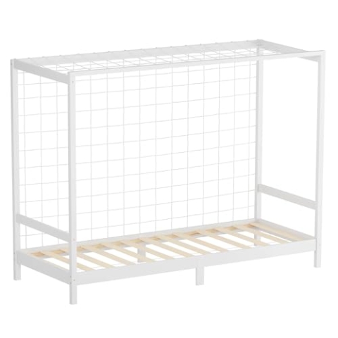 ML-Design Kinderbett Fußballtor 90x200 cm, Weiß, Einzelbett für Kinder, Holzbett mit Lattenrost & Tornetz, Jugendbett aus Kiefernholz, Bettgestell für Jungen und Mädchen, Fußballbett-Tor Spielbett