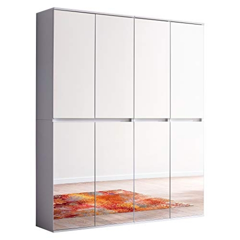 trendteam smart living - Mirror - Garderobenschrank - Weiß - Mehrzweckschrank mit reichlich Stauraum - (BxHxT) 148 x 191 x 34 cm - 2 Kleiderstangen und 12 Einlegeböden - Kratzfest