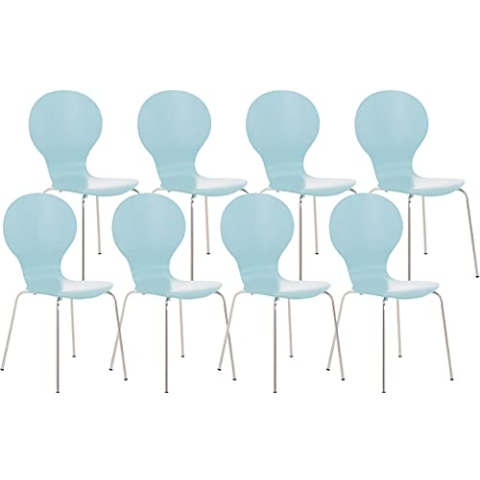 CLP 8 x Stapelstuhl Diego I Ergonomischer Konferenzstuhl Mit Holzsitz Und Metallgestell I Stapelbarer Stuhl Mit Pflegeleichter Sitzfläche, Farbe:hellblau