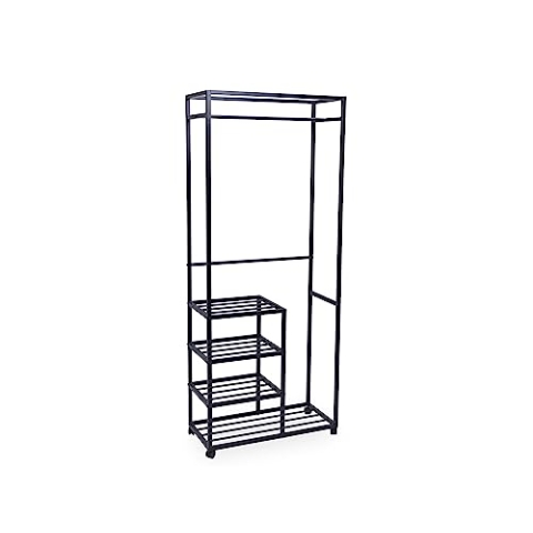 M2 Kollektion Andorra – Moderner Kleiderständer, 75x183x35 cm | Schwarz | Mit Rollen & 3 Ablagen | Viel Stauraum für Kleidung & Schuhe | Perfekt für Flur, Schlafzimmer & Ankleidezimmer
