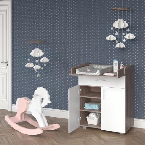 Vicco Wickelkommode Lena, Wickelaufsatz für die Kommode, Weiß/Sonoma/Sonoma, 75 x 100 cm