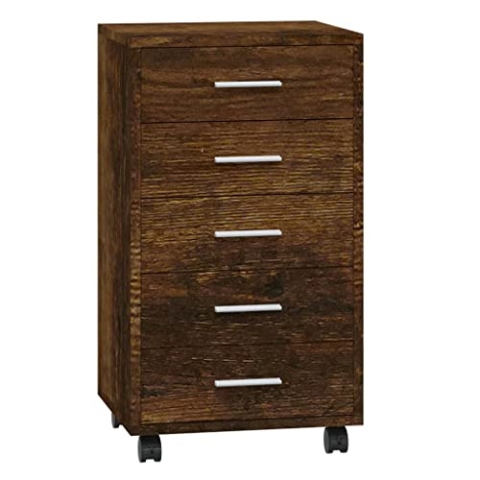 vidaXL Schubladenschrank, Kommode mit 4 Rollen, Schrank Rollcontainer mit 5 Schubladen, Aktenschrank Büroschrank, Modern, Räuchereiche Holzwerkstoff