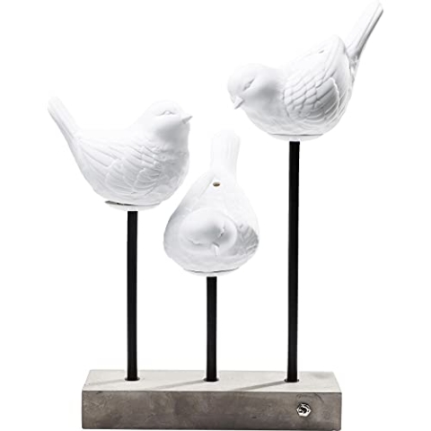 Kare Design Tischlampe Animal Birds LED Weiß, Tischleuchte, Vogel Motiv, Porzellan Schirm, Beton Fuß, Schreibtischlampe Kinder, Dekoleuchte, Lampe für Wohnzimmer, Schlafzimmer, 52x35x25 cm (H/B/T)