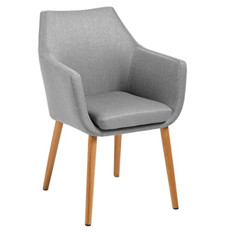 AC Design Furniture Trine Esszimmerstuhl mit Hellgrauem Sitz und Eichenholzbeinen, 1 Stück, B: 58 x H: 84 x T: 58 cm, Akzentstuhl, Polsterstuhl, Wohnzimmermöbel, Esszimmermöbel