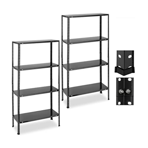 Relaxdays Schwerlastregal, 2er Set, Traglast 160 kg, 4 Ebenen, HBT 147,5x75,5x30,5 cm, Keller & Garage, Metall, schwarz