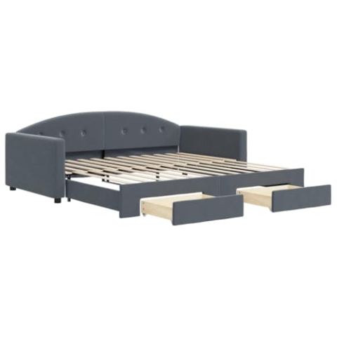 vidaXL Tagesbett, Sofabett Ausziehbar mit Schubladen, Gästebett Schlafsofa für Schlafzimmer Wohnzimmer, Sofa Ausziehbett, Dunkelgrau 100x200cm Samt