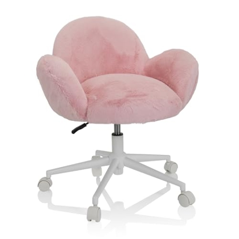 hjh OFFICE 719224 Kinder- und Jugenddrehstuhl aus Kunstfell Kid Teddy Bürostuhl höhenverstellbar, Rosa