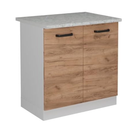 Vicco Küchenunterschrank R-Line, Goldkraft Eiche, 80 cm AP Marmor